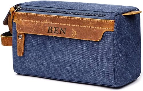 Miniatura 9 de Flow.month Neceser personalizado para hombres y mujeres – Kit de afeitado de viaje, kit de Dopp en cuero de caballo loco o lona, ideal para regalos