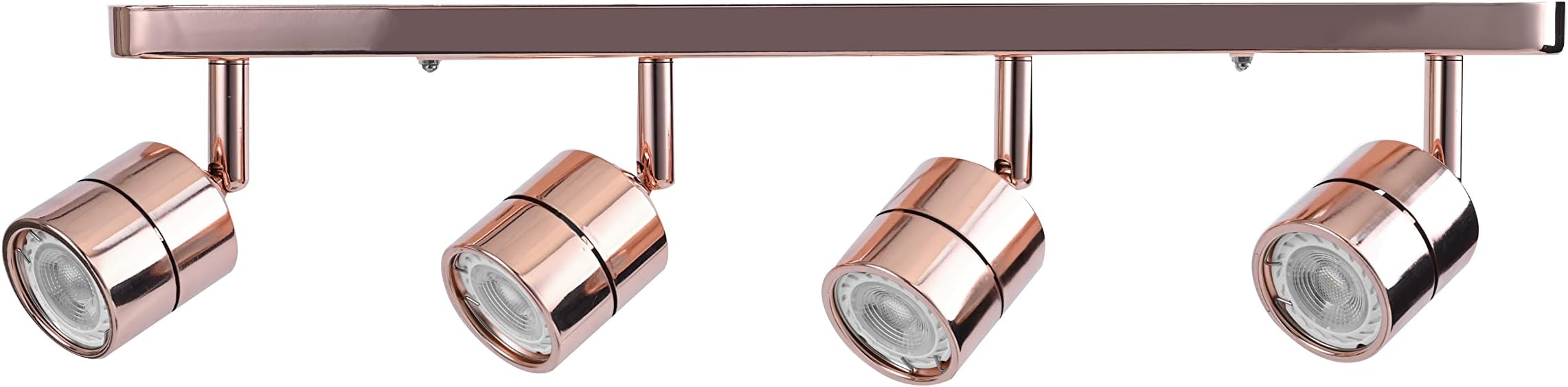 KING SHA 21” 4-Light Plug-in Track Lighting - Rose Gold, Pivoting Track Heads, 14ft Cord with On/Off Rocker Switch, Includes 4 Dimmable 7W 3000K LED Bulbs
