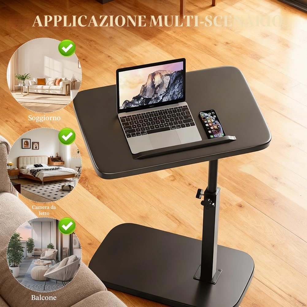 Tavolino laterale girevole a 360°, a forma di C regolabile in altezza, comodino tavolino da caffè tavolino da divano con struttura metallica – salvaspazio per piccoli spazi, con supporto per