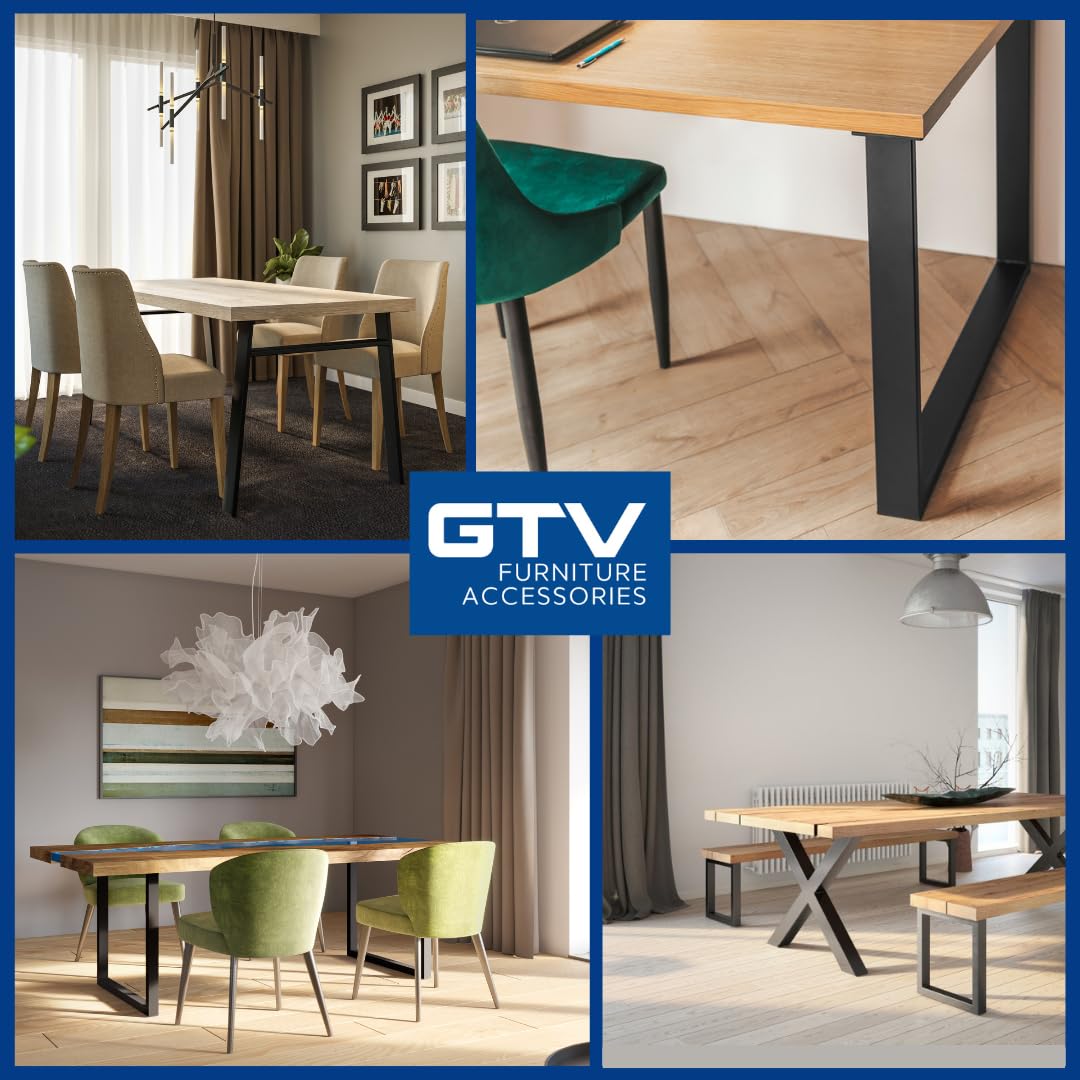 GTV - Patas de Marco Industria, rectángulo, Altura = 710 mm, Ancho = 820 mm, Perfil 80 x 20, Acero, Negro - Patas de Mesa de Metal - Soporte para Respaldo DIY Mesa de Comedor, Escritorio, Mesa de