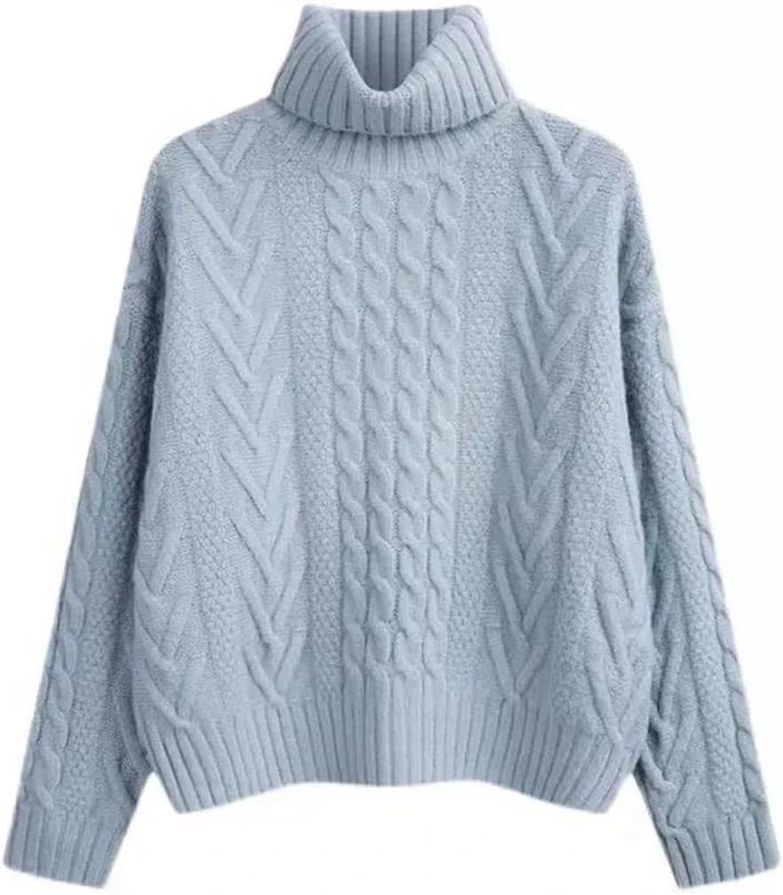 Women's High Collar Sweater Loose Long Sleeve Solid Knitted Top Women's Short Stretch Jumper Pull