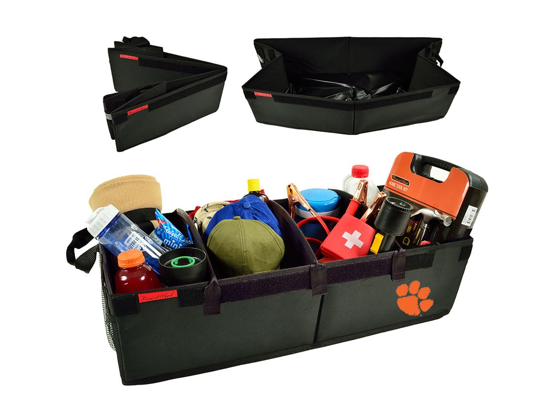 Picnic at Ascot Clemson University Licensed Tigers Heavy Duty Rigid Base Trunk Organizer -70 LB Capacity - Adjustable Dividers - 30