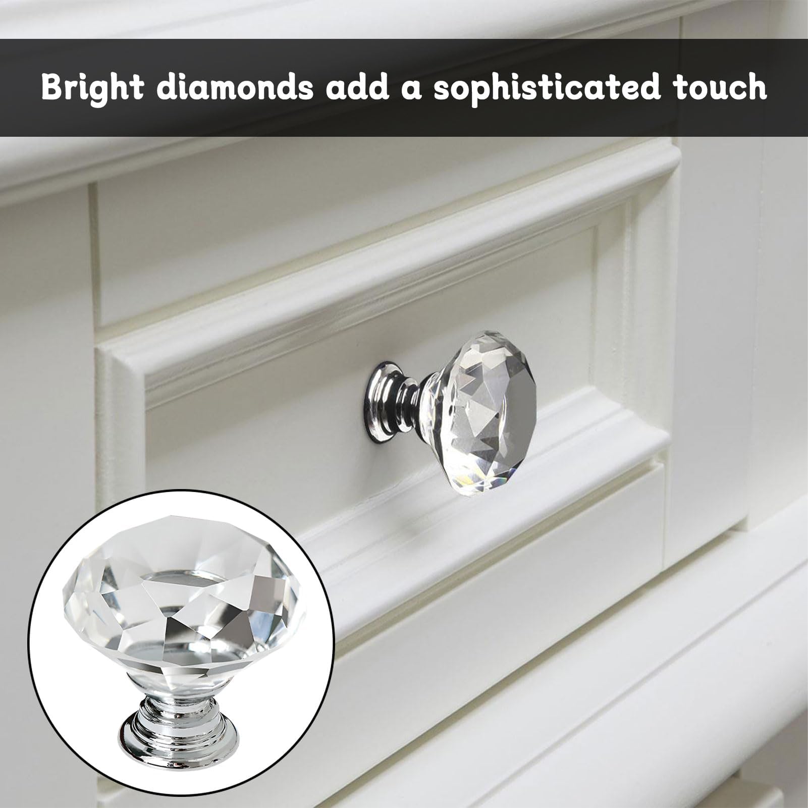 Watlikeup Crystal Door Knobs,8 PCS 20MM Crystal Glass Cabinet Door Knobs with Screws,Clear Door Handles for Cupboards Wardrobe - Image 4