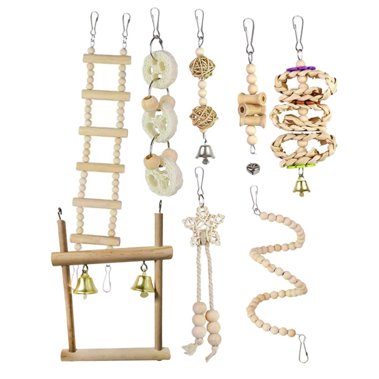 POPETPOP 2ensembles Cage à Oiseaux avec Balançoire Bois pour Perruche Jouet à Mâcher Amusant pour Perroquet pour Divertir Vos Oiseaux De Compagnie