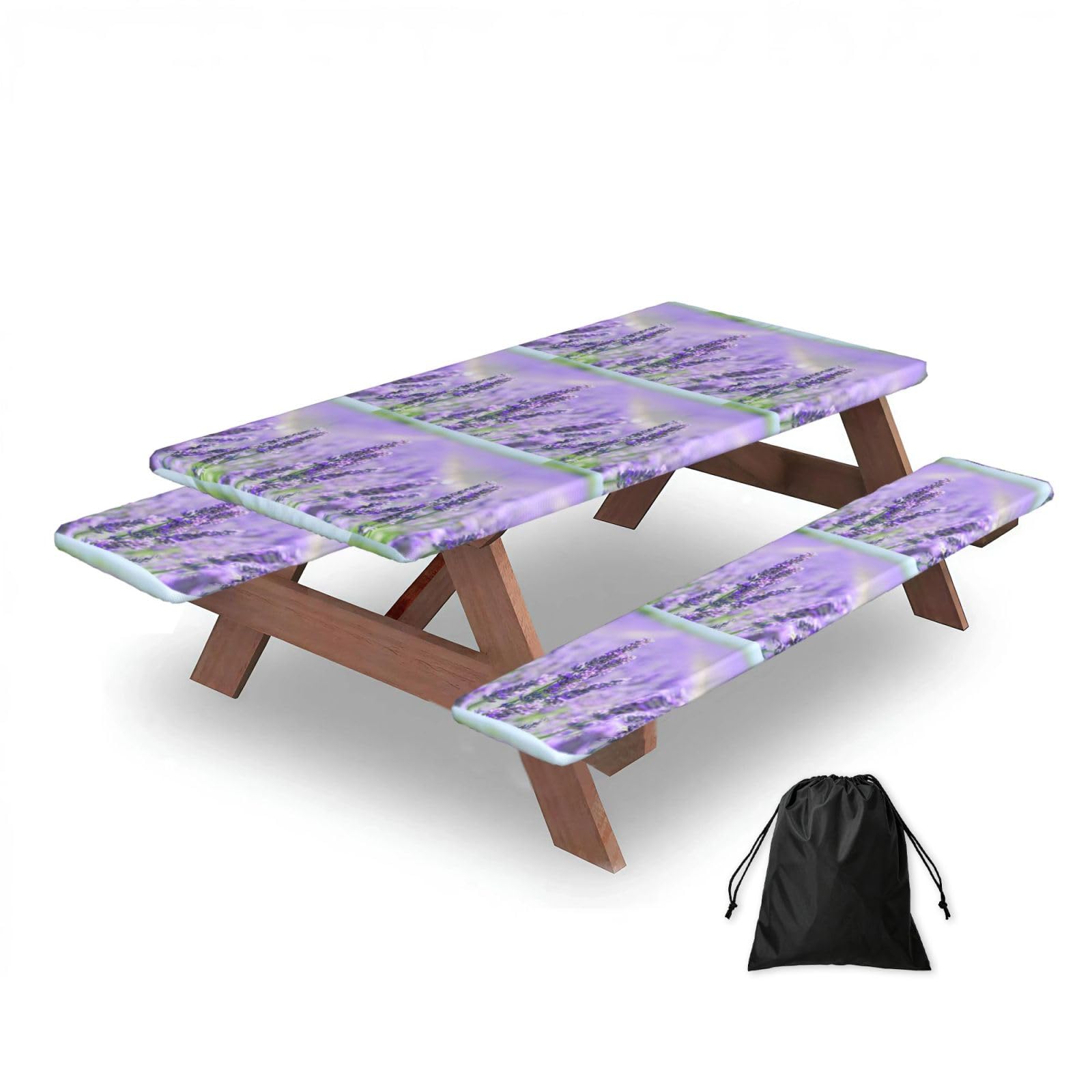 Dopklna As Picture Purple Lavender, Picnic Table Cover With Bench Covers -Waterproof Elastic Fitted Tablecloth For Garden Camping Patio 76X152cm