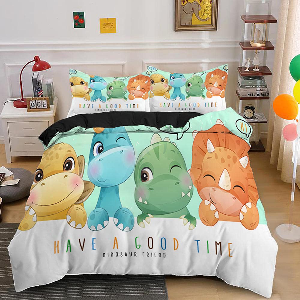 Housse de Couette 90X190 cm Enfant Enfant Dinosaure Jaune Parure de Lit 1 Personne pour Enfants Doux Respirant Microfibre Housse de Couette avec Fermeture Éclair + 1 Taie d'oreiller 65x65 cm