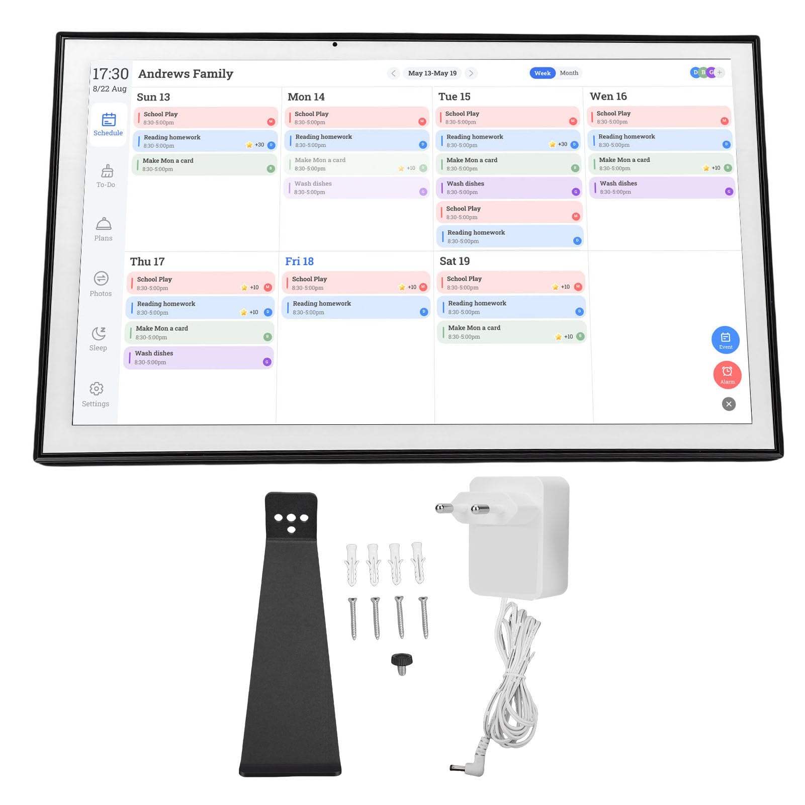 Eujgoov Calendario Digitale Smart Touchscreen 21,5 Pollici WiFi, Schermo IPS 1920x1080P per Organizzazione Familiare, Sincronizza con Google Calendari, Agenda Mensile Settimanale (Spina UE 100-240 V)