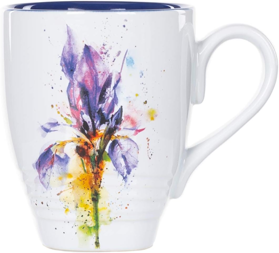 Stoneware Watercolor Iris Flower Mug by Dean Crouser - Garden-Themed Decorative Mug for a Hot Beverage - Glossy Ceramic - Floral Pattern - Microwave & Dishwasher-Safe