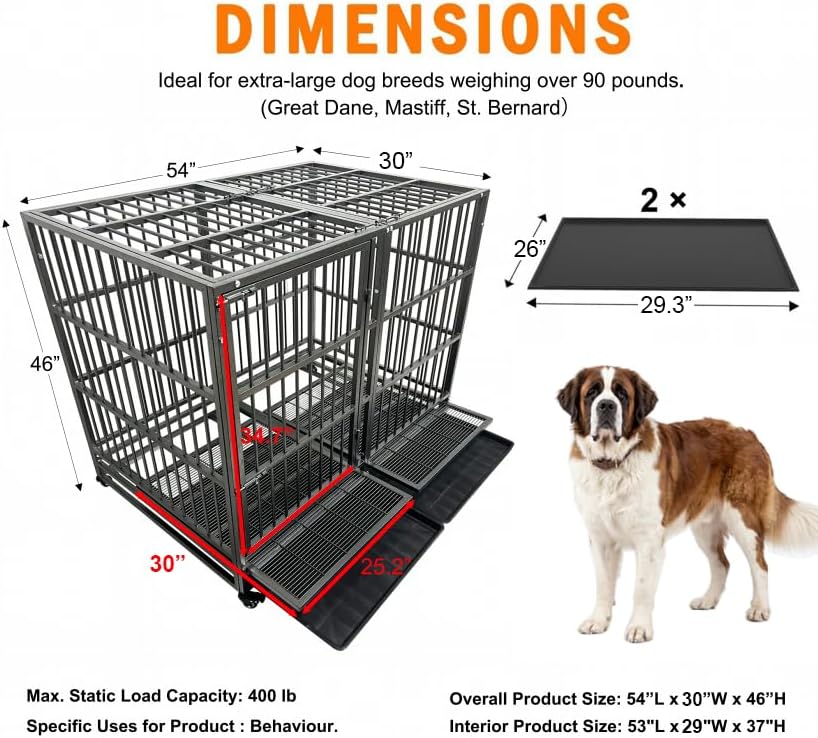 Dimensions diagram for the BOLDBONE 54-inch dog crate