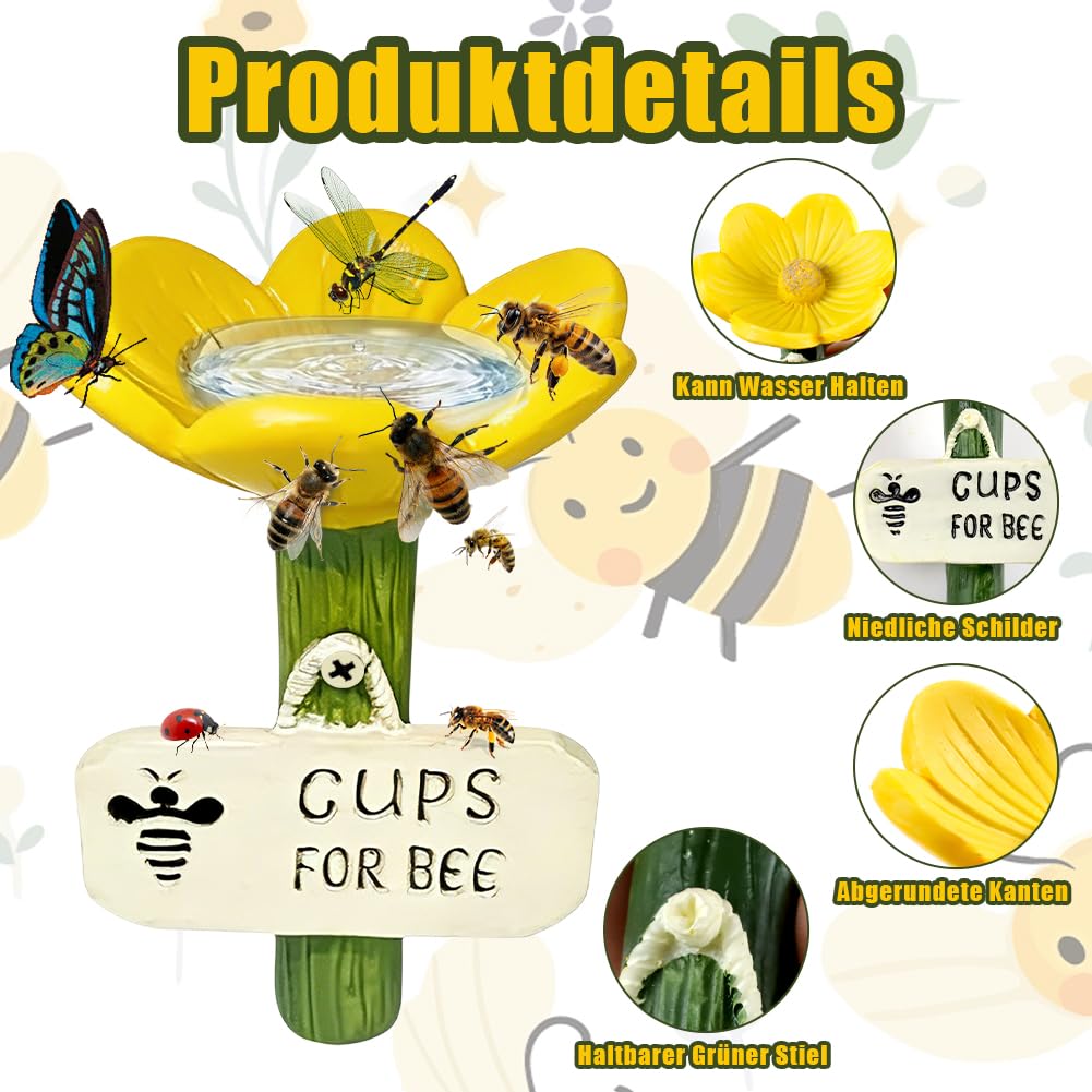 4 Stück Bienentränken Keramik Blumen, Sichere Garten-Insektentränke für Bienen, Schmetterlinge & Bestäuber, Bunte Bienentränken für den Garten, Trinkstelle, Bee Cups für Garten & Balkon