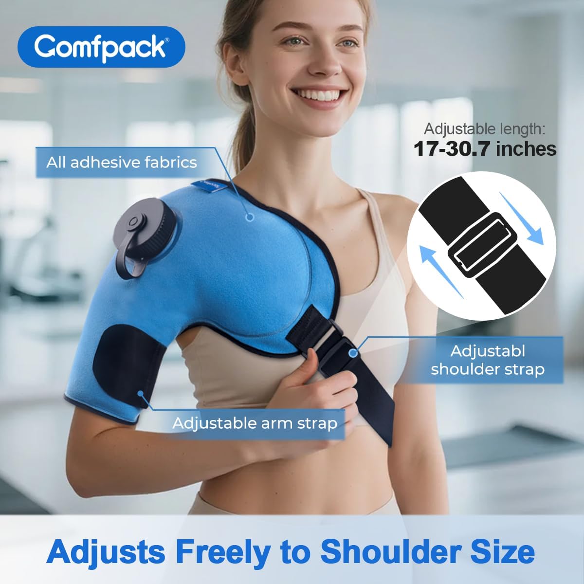 Comfpack Bolsa de hielo recargable para aliviar el dolor de hombro, bolsa fría de viaje con correas para lesiones, puño rotador, hinchazón, dolor muscular, recuperación después de la cirugía