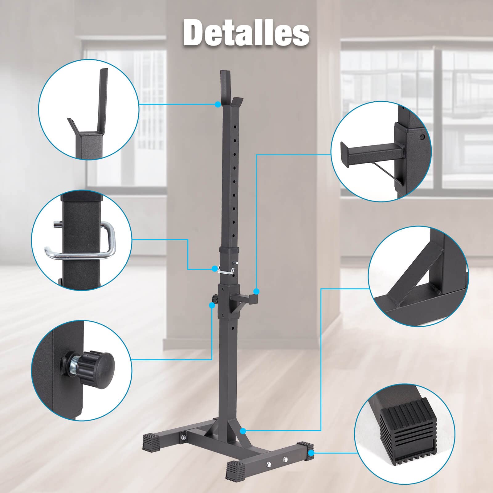 ALLINLIFE Soporte Barra Pesas,Rack Musculación Soporte Sentadillas,Estante de Sentadillas Ajustables en 12 Alturas,Fabricado en Acero Soporte Barra Pesas,Levantamiento Gimnasio en Casa Max 200 KG