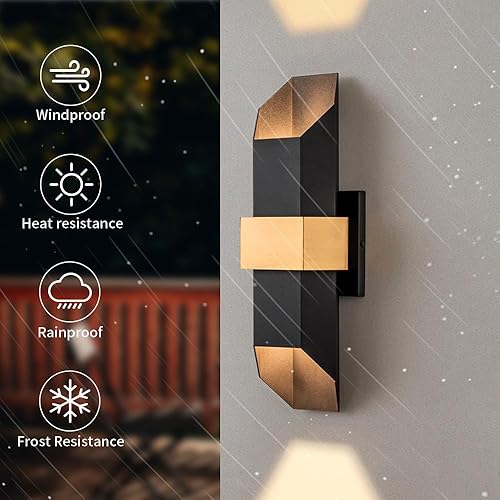 Miniatura 9 de OUPAVOCS Luces de pared para exteriores, lámpara exterior de oro negro, aplique de pared LED moderno para interiores para casa, luz de porche