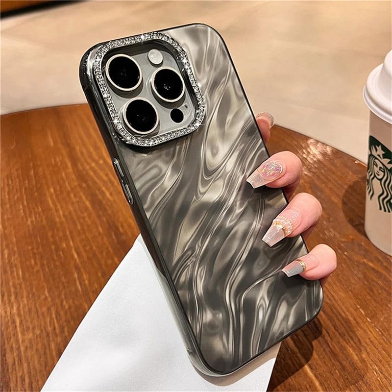 Image of DIZORO Compatible with iPhone 16 Pro Max Case | Marble Glossy Hard PC Back Cover with Diamond Camera Protector | Ultra Stylish Shockproof Back Cover Case for Girls Women-Desert