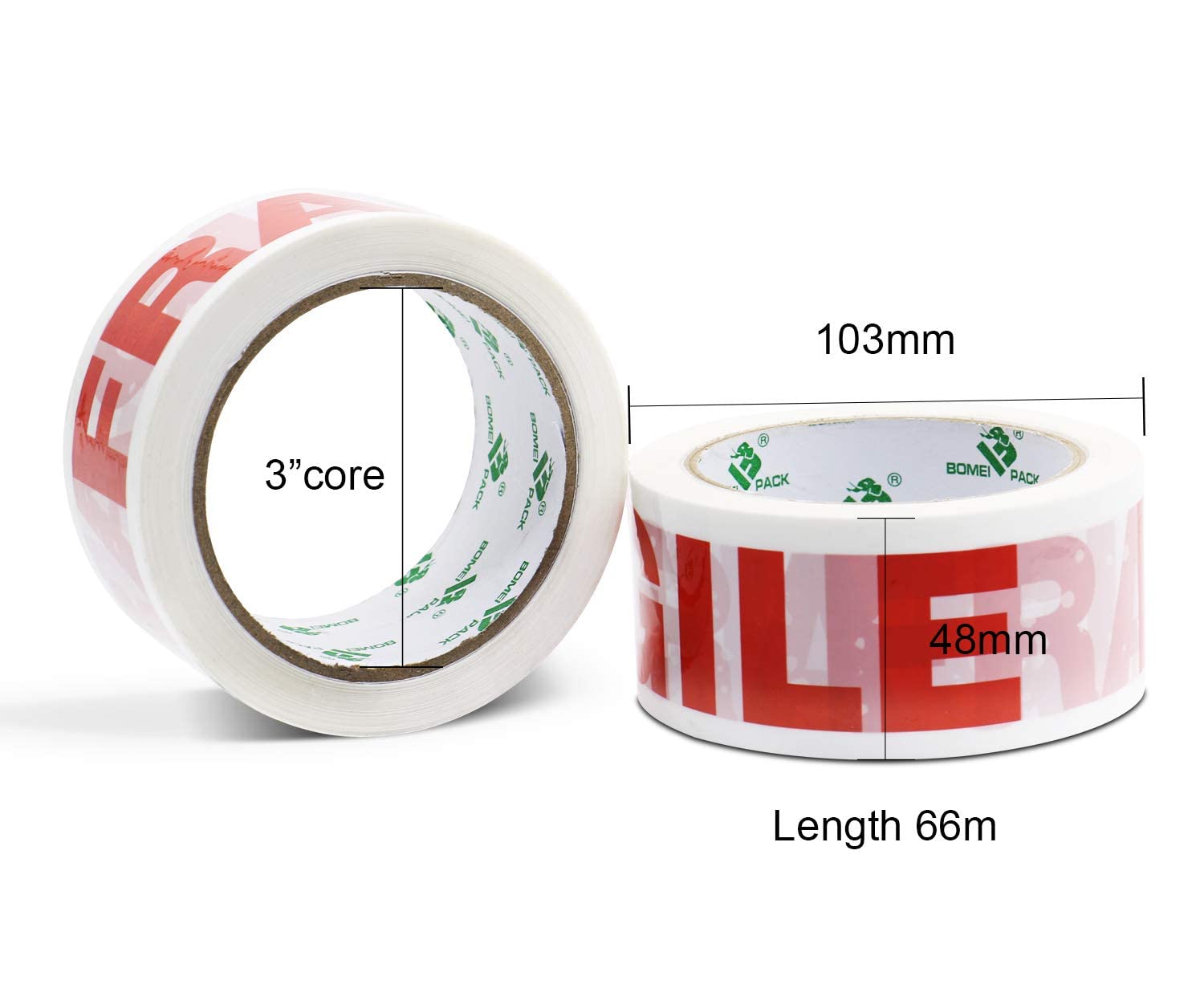 BOMEI PACK Lot de 12 rouleaux de ruban d'emballage rigide avec distributeur, 48 mm x 66 m, pour une utilisation régulière ou pour un déménagement – Scellez facilement vos colis et boîtes