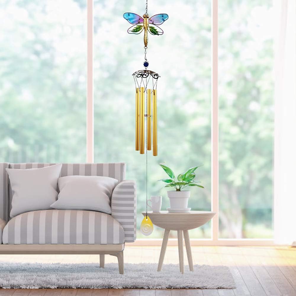 Dragonfly Wind Chimes, AVEKI Outdoor Wind Chime Gifts for Mom Indoor Iron & Stained Glass Wind Chimes for Home, Garden, Window, Yard, Patio, Lawn Decor Housewarming Thanksgiving : Patio, Lawn & Garden