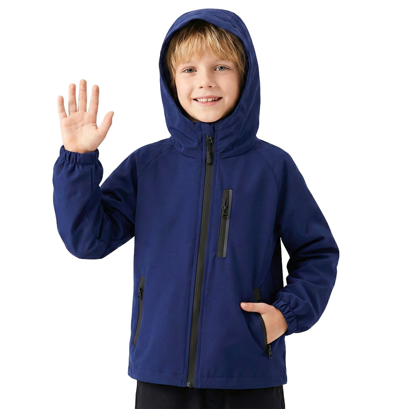 Blouson Imperméable pour Enfant Veste de pluie à Capuche, Garçon Fille Coupe-vent Leger Respirant Zippée Manteaux Mi-saison avec Réfléchissant Extérieur Vêtement 5-13 Ans