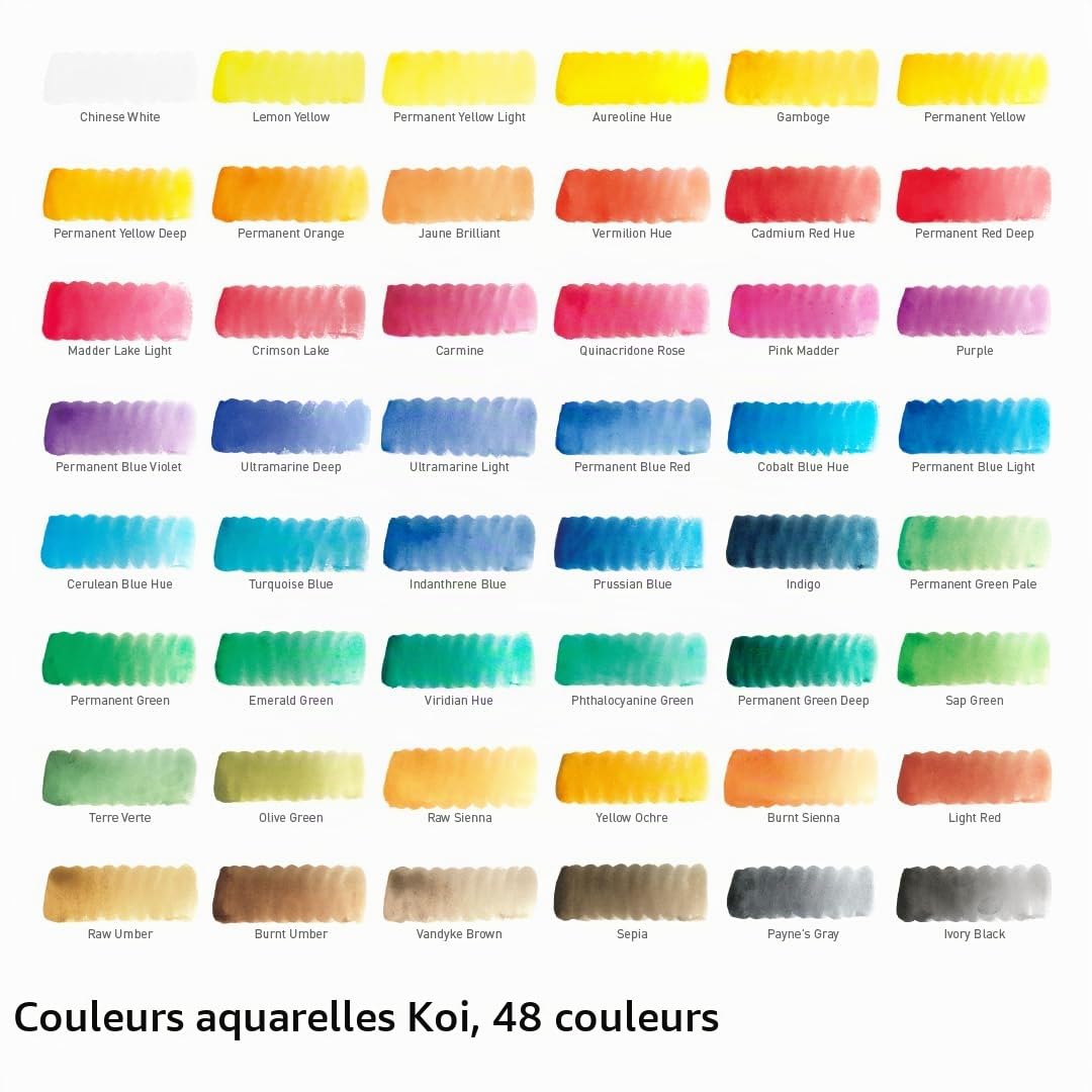 SAKURA Boîte en plastique de 48 aquarelles et pinceau rechargeable, multicolore