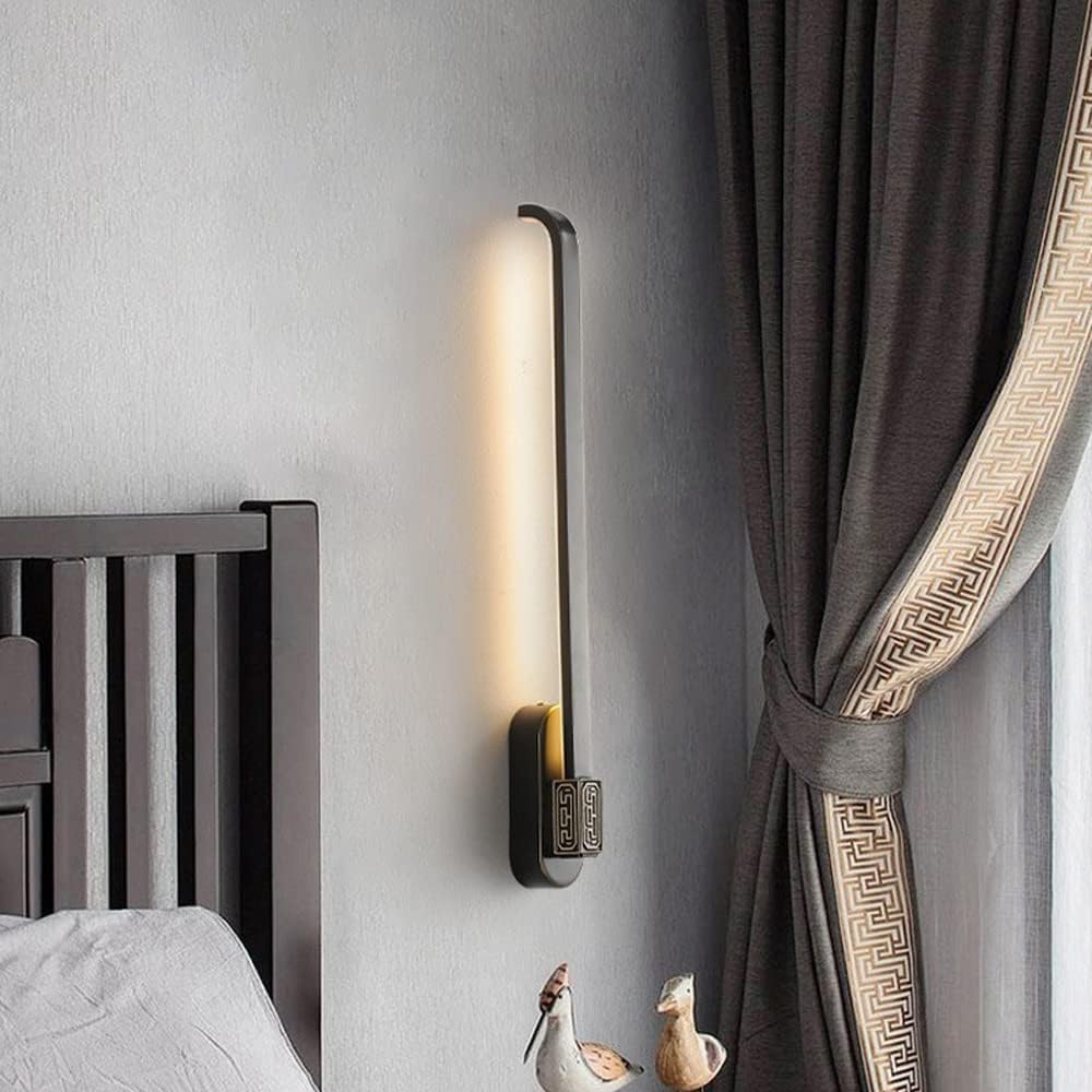 ASerZenith Led Wall Lamp, All-Copper Chinese 丨Long Living Room Wall Light E27丨 Art Wall Sconces丨Black Rubbed Gold Sconces丨Bedroom Bedside Wall Mount Fixtures(Dark-B)