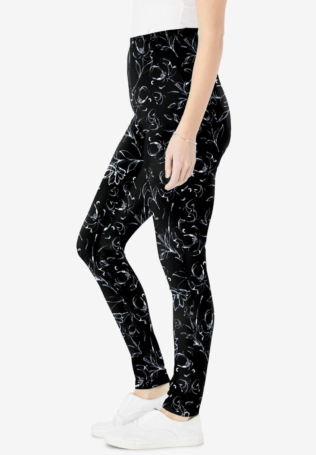Woman Within Plus Size Stretch-Cotton Knit Pull-On Printed Leggings