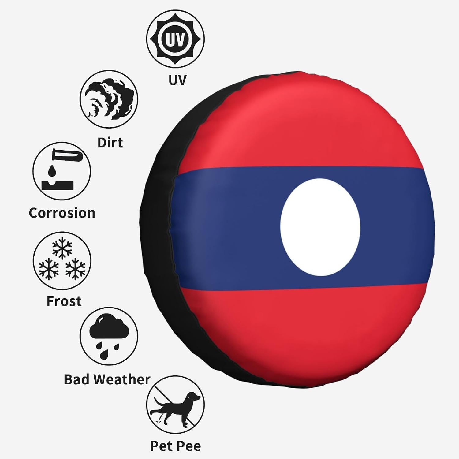 Flag of Laos Print Tire Cover Universal Spare Wheel for Trailer Rv SUV Truck Camper Travel Accessories