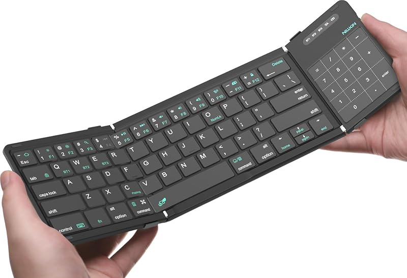 Nillkin Bluetooth 5.0 Foldable Keyboard with Trackpad & Numpad Black | Bluetooth 5.0, Full-Size Typing Anywhere, Trackpad & Numpad, Switch 3 Devices, Pocket-Size Travel, Multi-Device Compatible