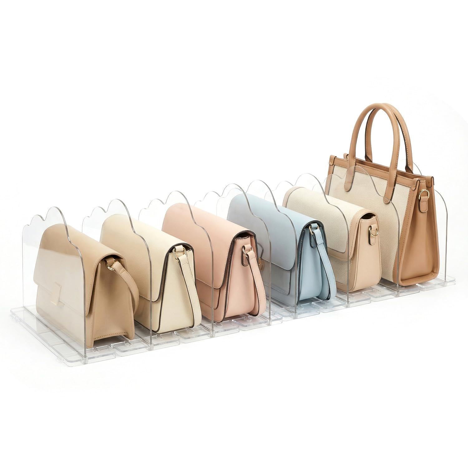 QWORK® Set di 2 Organizer Trasparente Regolabile per 7 Borse, Divisori per Borse per Armadio in Plastica