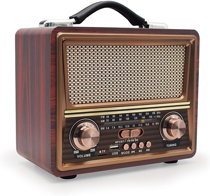 Miniatura 8 de QuantumG - Altavoz Bluetooth portátil de estilo retro clásico vintage, radio AM/FM/SW, USB y TF, exterior de madera antiguo para uso doméstico y