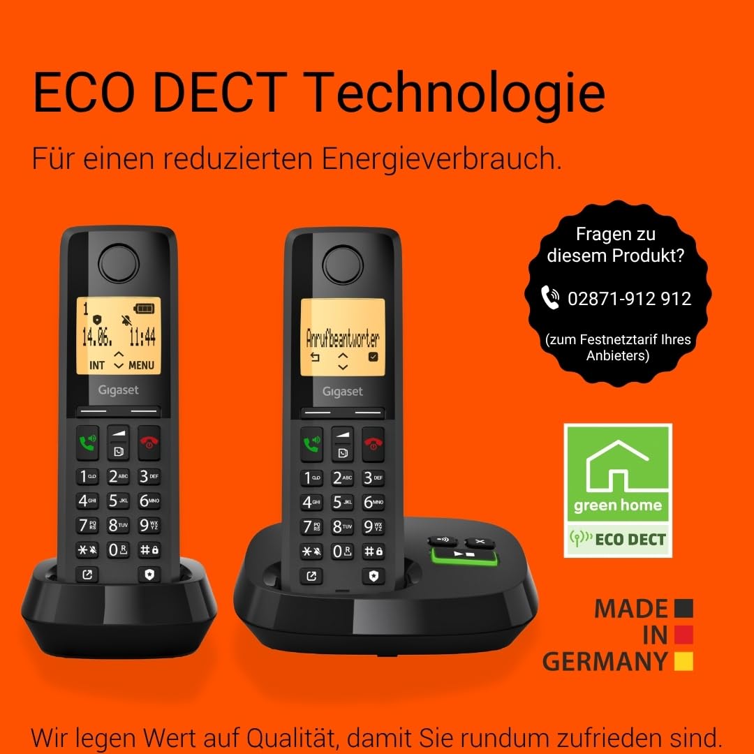 Gigaset Pure 320A Duo - Schnurloses DECT-Telefon mit Anrufbeantworter - mit Call-Block-Taste und Freisprechfunktion - 100 Kontakten, schwarz [Kompatibel in DE, IT, FR, NL, BE, Che, AUT]