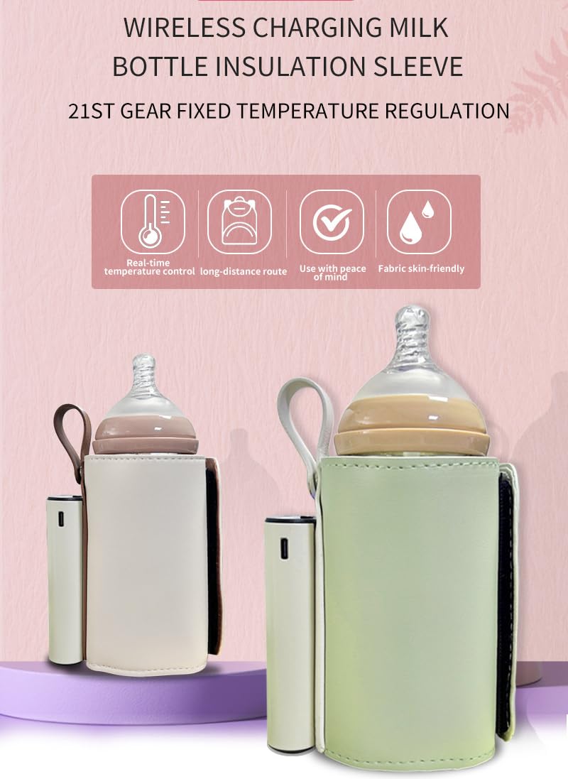 Scaldabiberon Portatile, Scaldabiberon Ricaricabile USB con Regolazione della Temperatura a 21 Livelli, Scaldabiberon con Display Digitale della Temperatura per Latte Materno o Formula Pink