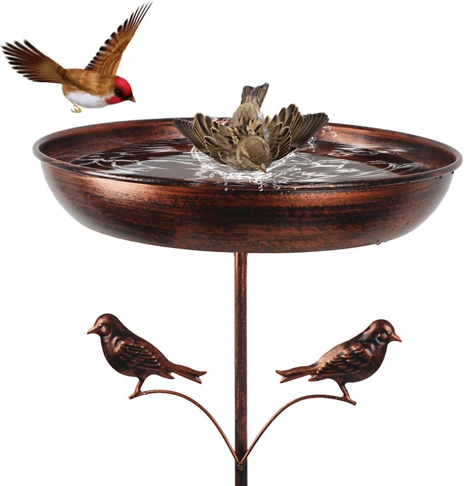 DREAMSOUL 13" Dia Bird Bath with 5 Prong Stake, 34 Inch Tall Bird Bath for Outside Metal Birdbath for Garden Yard Patio