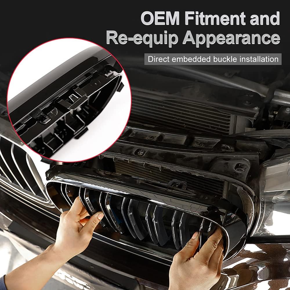 X5 E70 Grill, ATPOEN Front Grille Kindey Double Slats for BMW X5 X6 E70 E71 2007 2008 2009 2010 2011 2012 2013, Gloss Black
