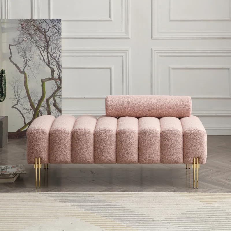 LEGACY OF COMFORT Quinn Upholstered Bench Sofa couches Ottoman Bench 2 Seater Sofa Chaise Lounger Pouffe for Living Room Bedroom Office (Pink Boucle)