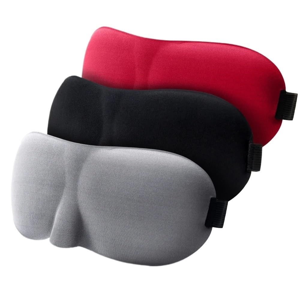 3D-Schlafmaske, lichtblockierend, dreidimensionale Augenmaske, lindert Ermüdung der Augen, atmungsaktiv, doppellagig, Reise-Schlafmaske (Rd-Bk-Gy)