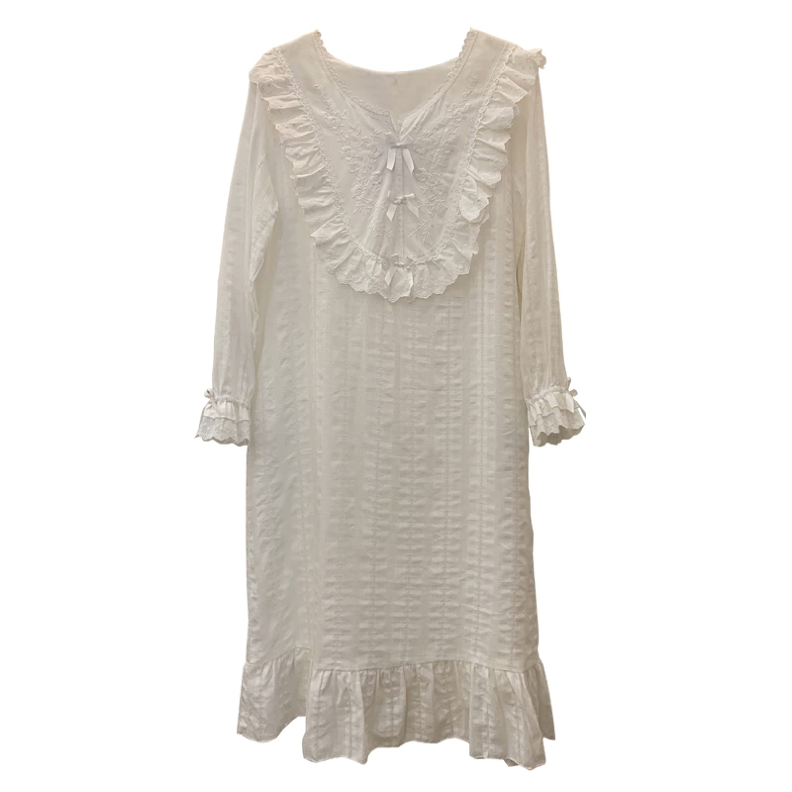 OFFSUM Camicia da Notte Donna - Abito in Cotone Primavera Estate Principessa Elegante Pizzo Vintage Bowknot Camicia da Notte Ricamata Camicia da Notte Classica Casual Lingerie