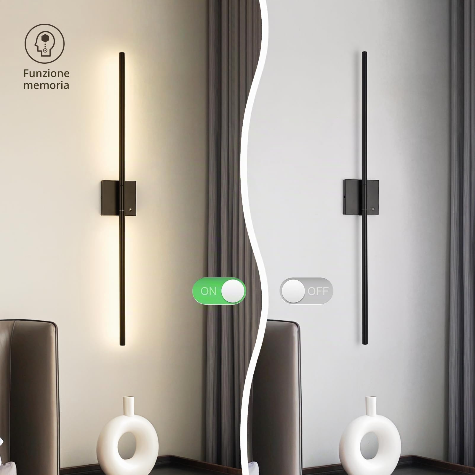 1 Pezzo 100cm Ricaricabile LED Applique da Parete Interno Senza Corrente, Batterie Lampada da Parete Senza Fili Moderno Appliques da Parete Up Down Dimmerabile 3000K-6500K con Telecomando