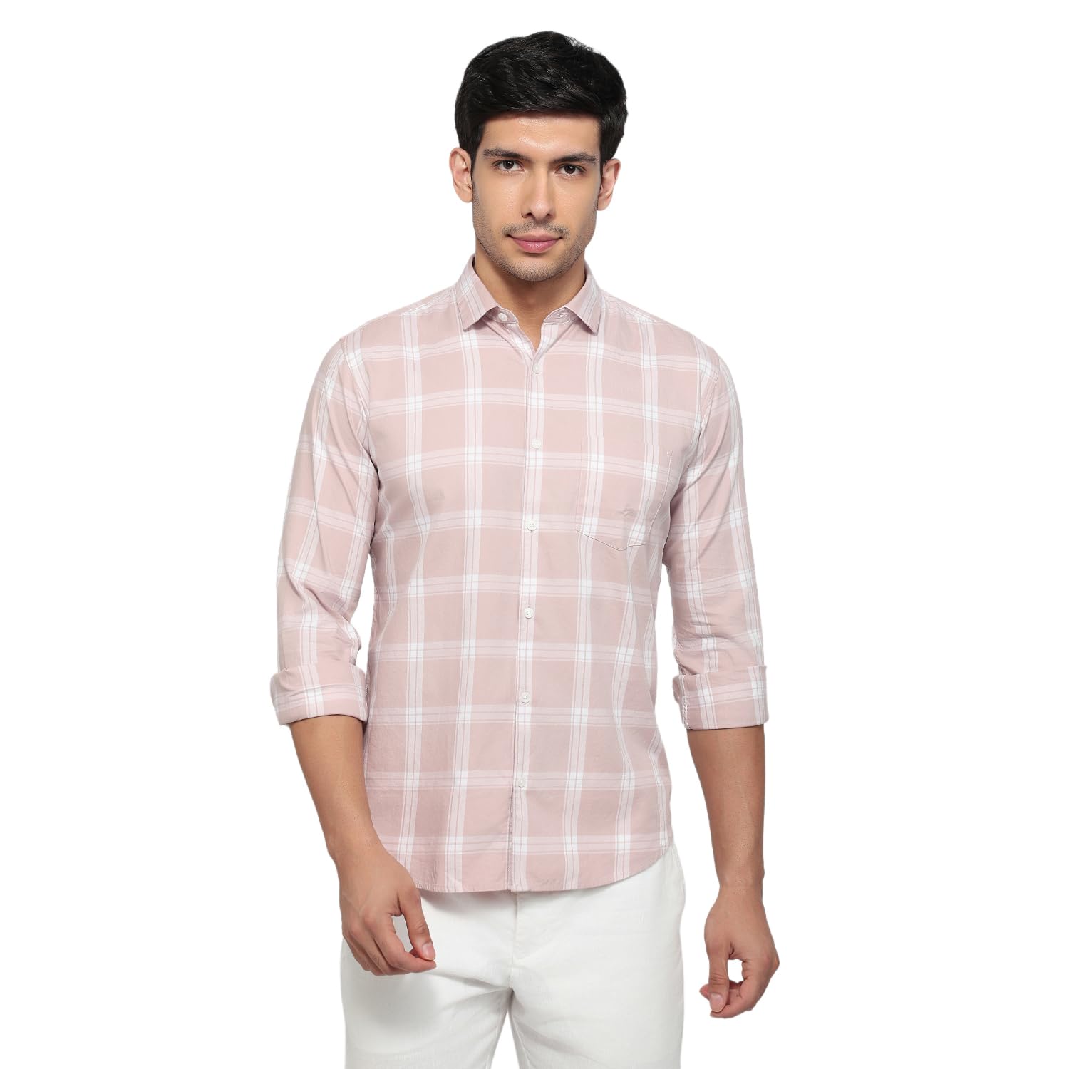 Men Slim Fit Checks Pattern Pure Cotton Short Collar Full Sleeve Casual Shirt-image-30