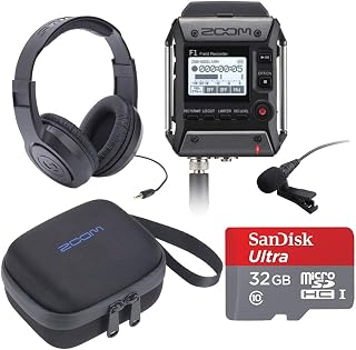 Zoom F1 Field Recorder Lavalier Package Bundle with Stereo Headphones + Zoom Carrying Bag for F1-LP + 32GB microSDHC UHS-I Card with Adapter