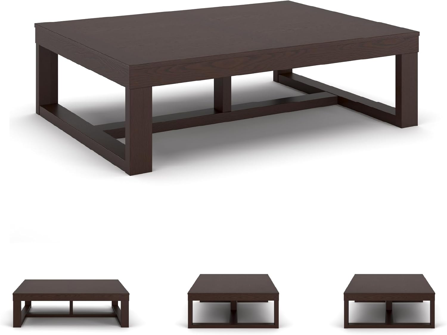 BOWERY HILL Oversized Rectangular Coffee Table, Dark Brown Finish, 56 in x 42 in x 16 in, Contemporary Design, Oil-Rubbed Distressing, Mid-Century Style Living Room Table