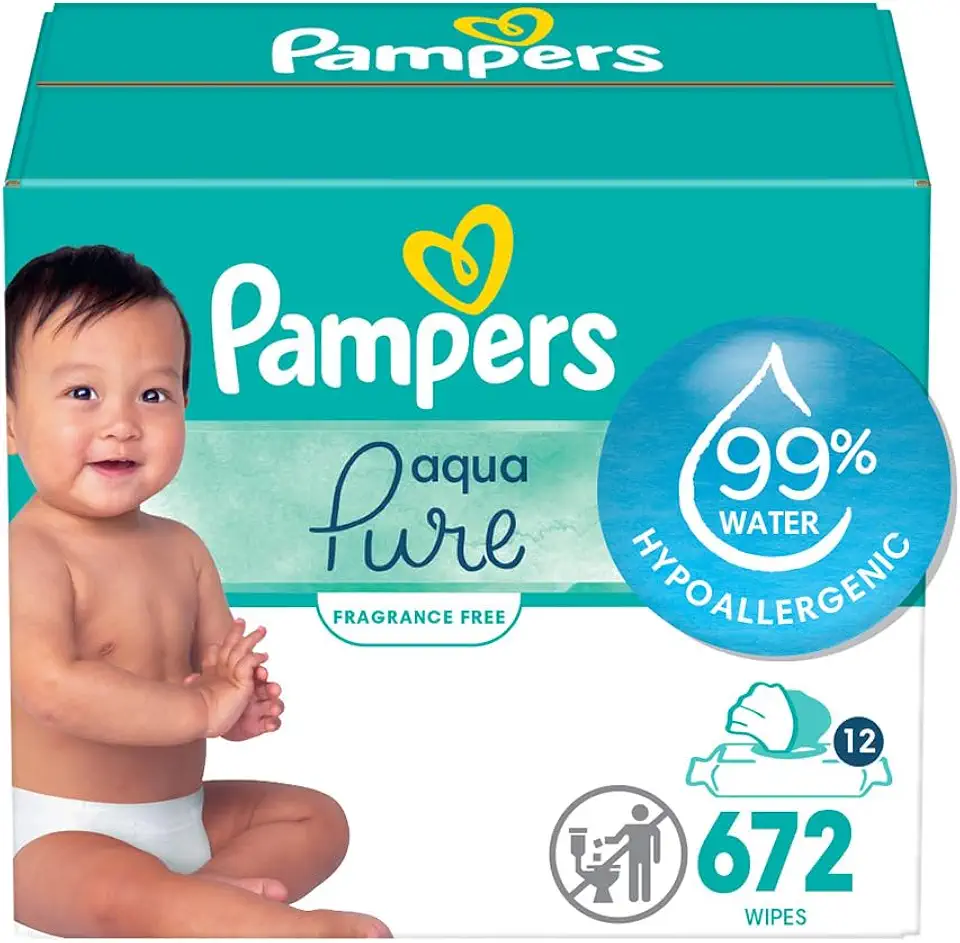 Pampers Baby Wipes Aqua Pure, 99% water-based wipes, Hypoallergenic and Unscented Baby Wipes, 672 Wipes Total (12 Flip-Top Packs)
