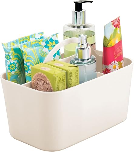 Organizador de plástico portátil de mDesign, cesta dividida, asa para baño, dormitorio, jabón de manos, lavado corporal, champú, acondicionador,