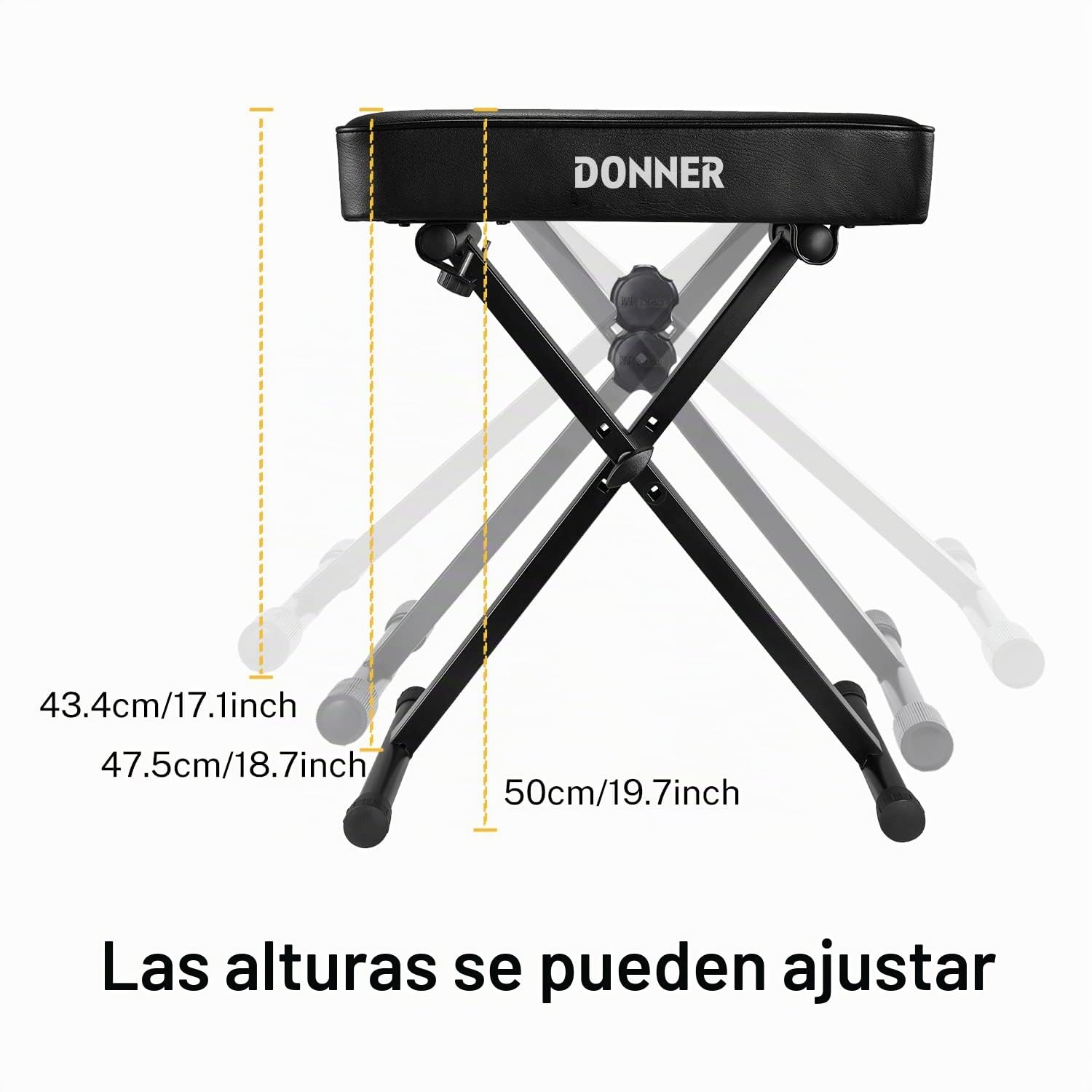 Donner - Banco de Teclado con Esponja de Alta Densidad Ajustable, diseño Antideslizante, Color Negro