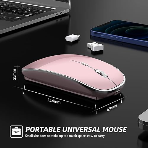 Miniatura 5 de Ratón inalámbrico cargable, portátil, silencioso USB y tipo C, doble modo, 3 DPI ajustables para laptop, Mac, Android, PC (Q23S negro) (oro rosa)