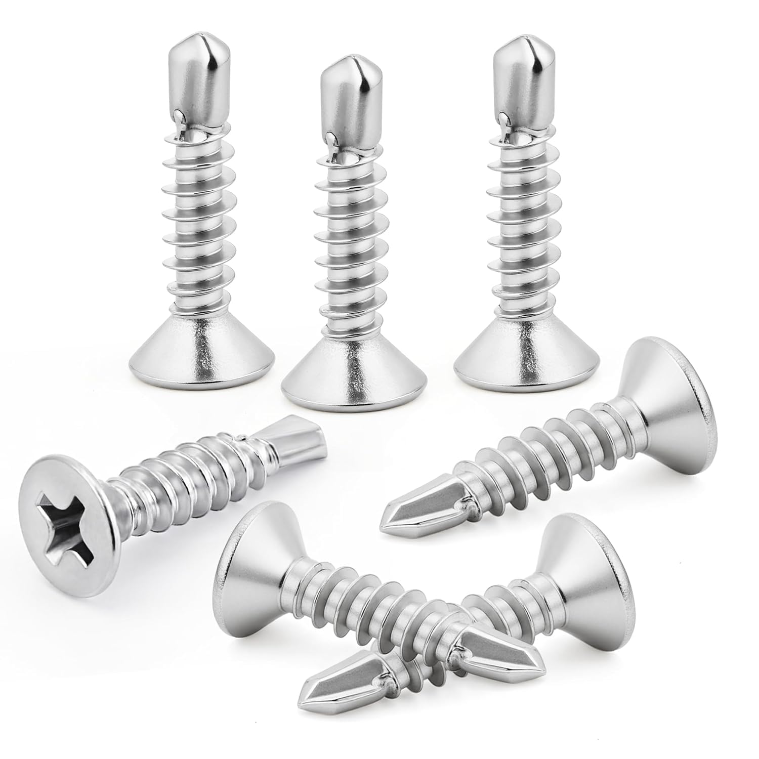 160pcs 4.2x38 mm Self Tapping Screws Self Drilling Screws Countersunk Stainless Steel for Metal Sheets Roofing Windows Etc