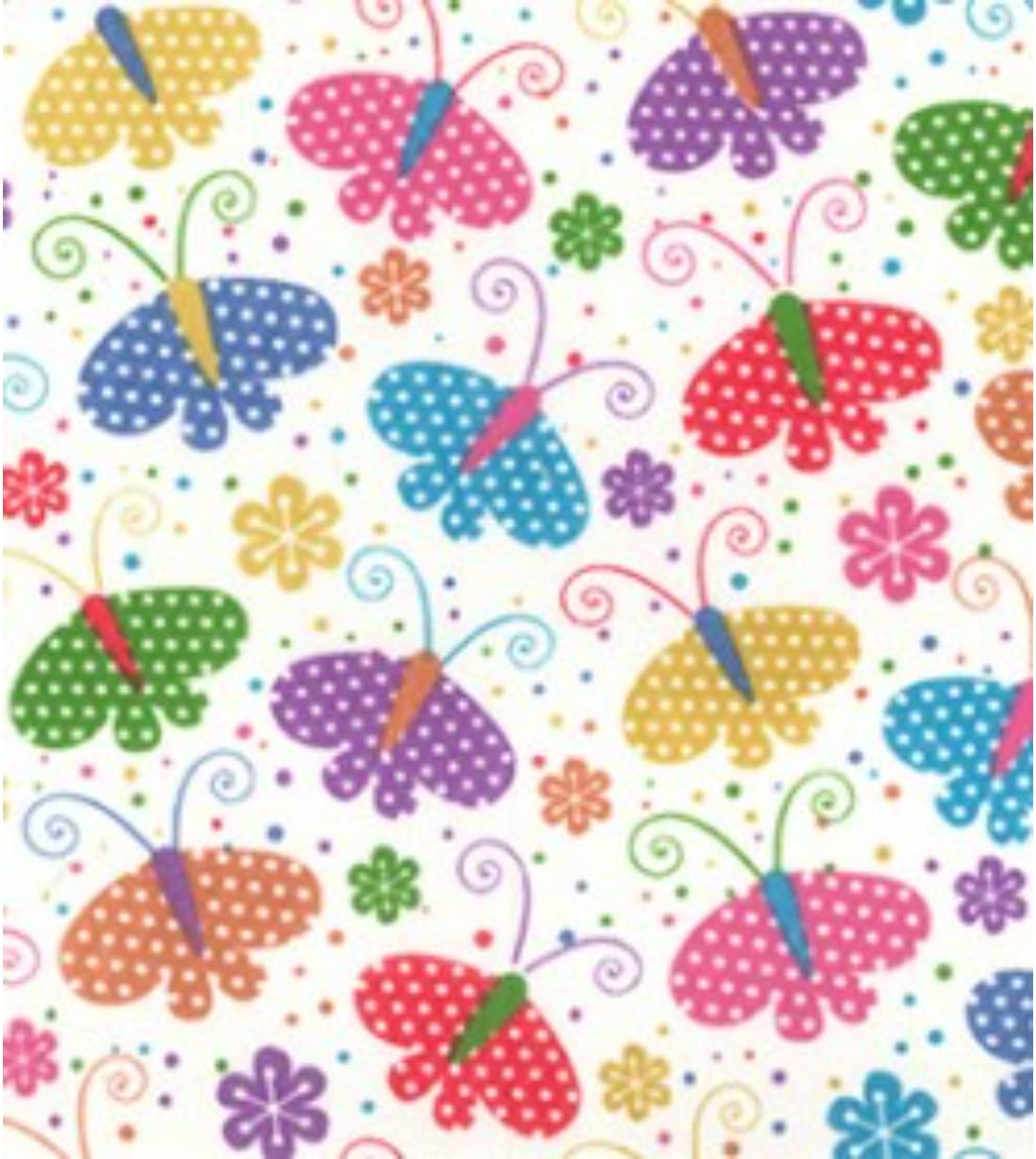 Printed Polycotton Craft Fabric Material - Rainbow Butterflies, 1Mtr 110cmx100cm