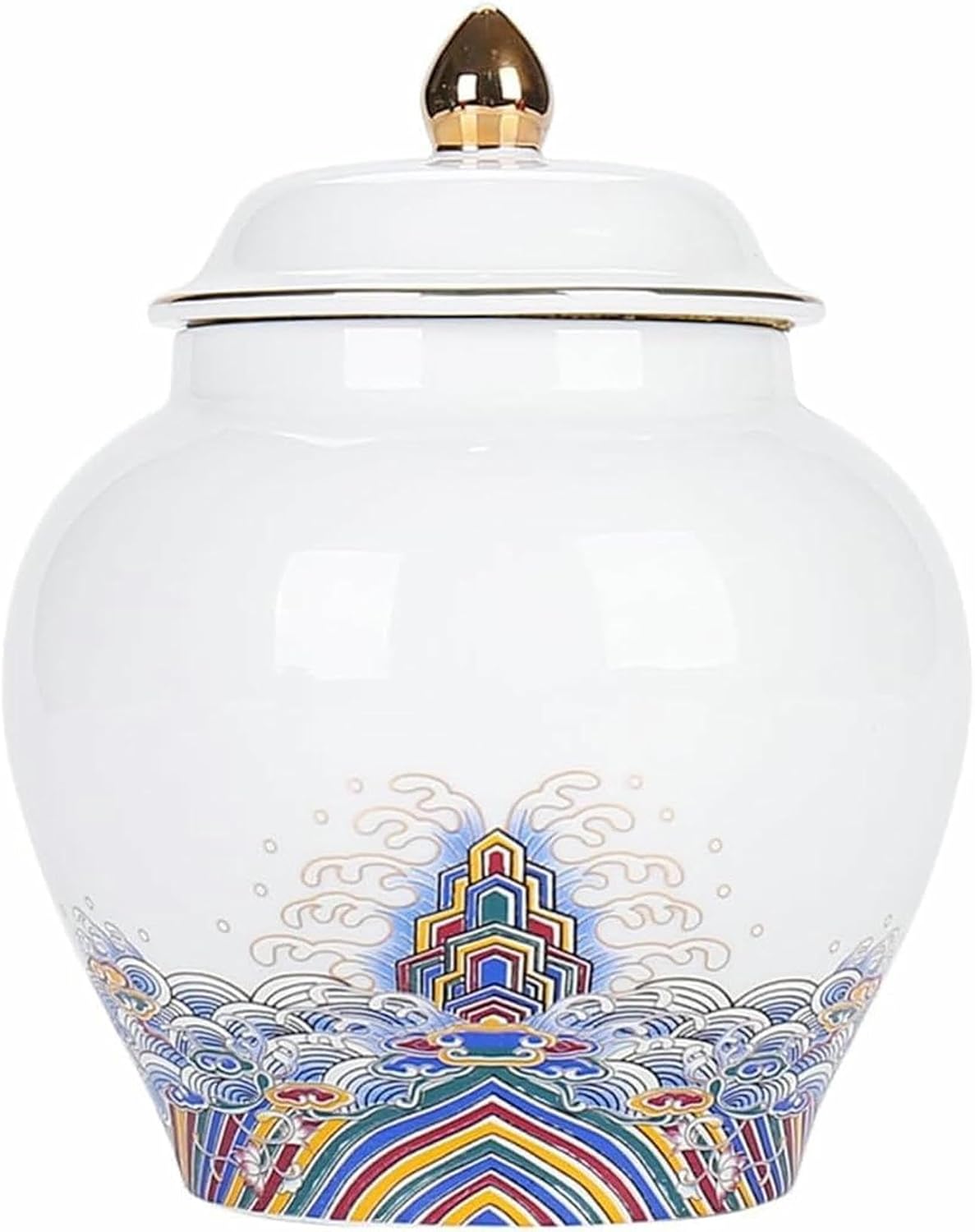 Chinese Style Ceramic Ginger Jar with Lid Hand Drawn Vase for Home Decor, Temple Jar Decorative Vase-
