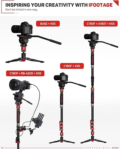 Miniatura 8 de IFOOTAGE Monopod profesional de 71 pulgadas, monopie de fibra de carbono para cámaras DSLR, cámara de viaje portátil monopie con pies carga máxima