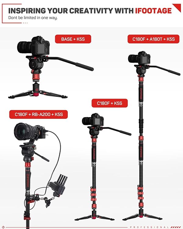 IFOOTAGE 71" Monopod Cobra 3 C180F, Carbon Fiber Monopod for Camera Portable Travel Camera Monopod with feet Max Load 17.64 lbs, Compatible with Sony Canon Nikon DSLR Cameras by IFOOTAGE - Image 7