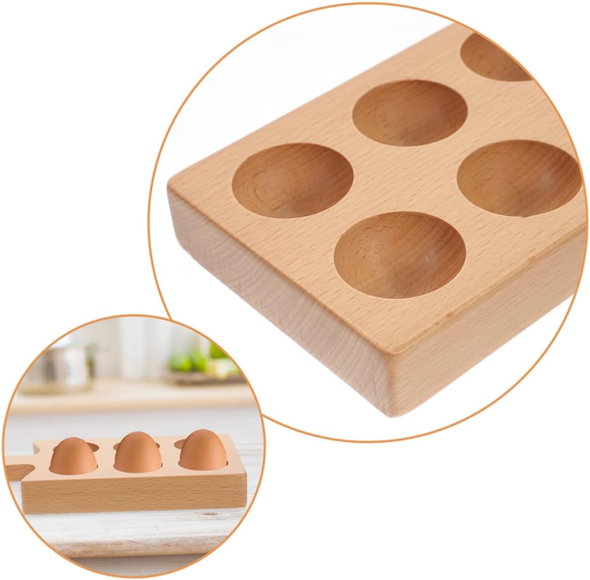 Healeved Wooden Egg Storage Box 6 Compartment Tray for Refrigerator Kitchen Countertop Organizer 8.66X4.33X1.06 Inches