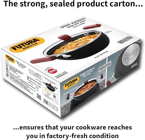 Miniatura 6 de HAWKINS Futura Kadhai de 2,5 litros de profundidad, antiadherente Kadai con tapa de vidrio, Kadhai de inducción de fondo plano, sartén profunda,